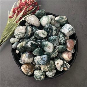 (2) Tumbled Moss Agate Stones